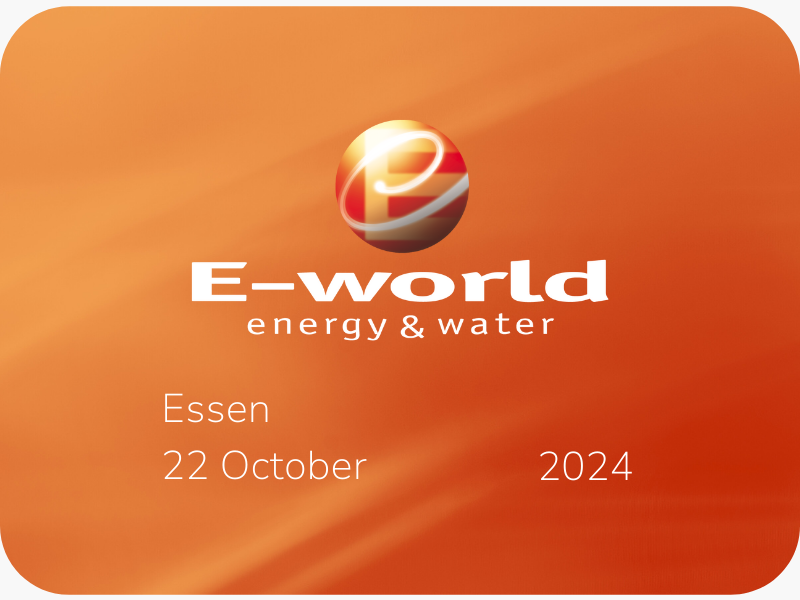 orange banner for  e-world energy and water convention 2024 poster essen with globe logo