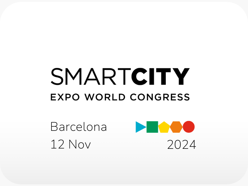 banner for smart city expo 2024 event with colorful geometric shapes