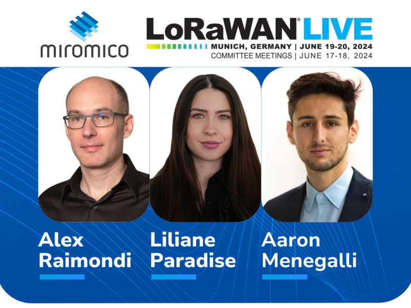 miromico's poster for lorawan live featuring 3 portraits